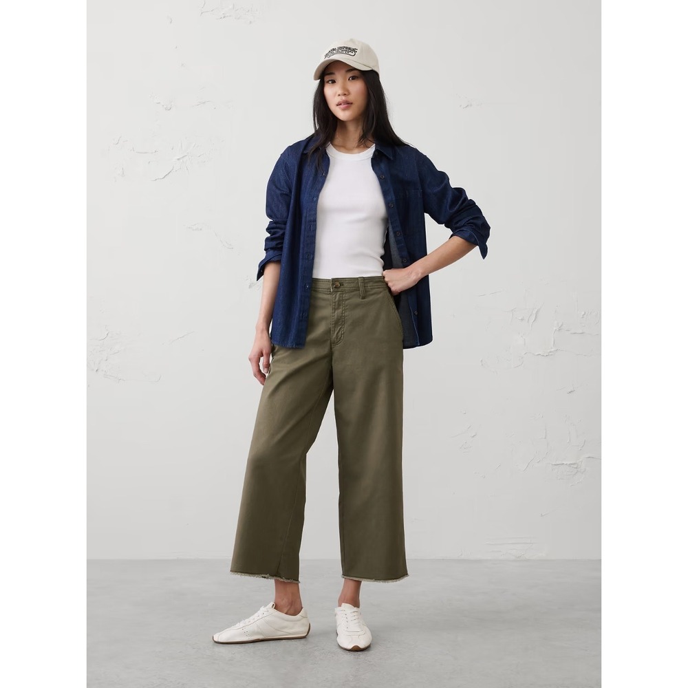 Banana Republic Wide-Leg High-Rise Cropped Chino 14 Campground Green Pants